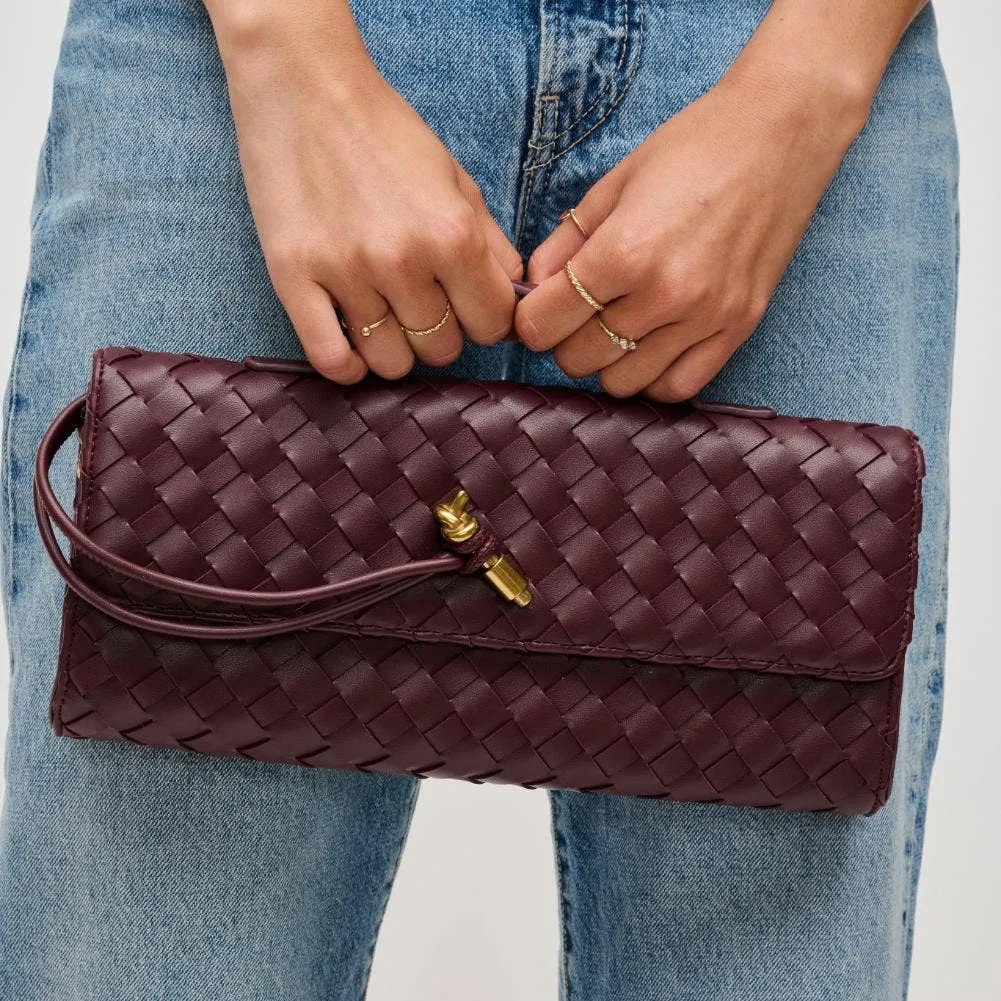 Ada Top Handle Woven Clutch Crossbody- Wine
