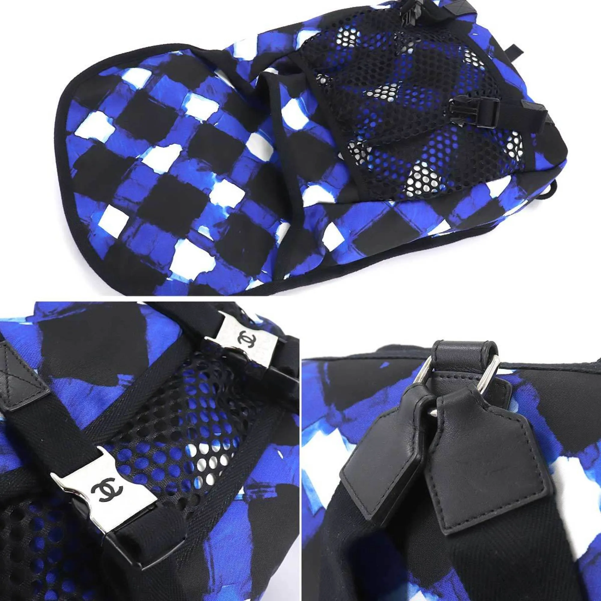 Chanel airline backpack rucksack nylon leather blue black A93326 Airline Back Pack