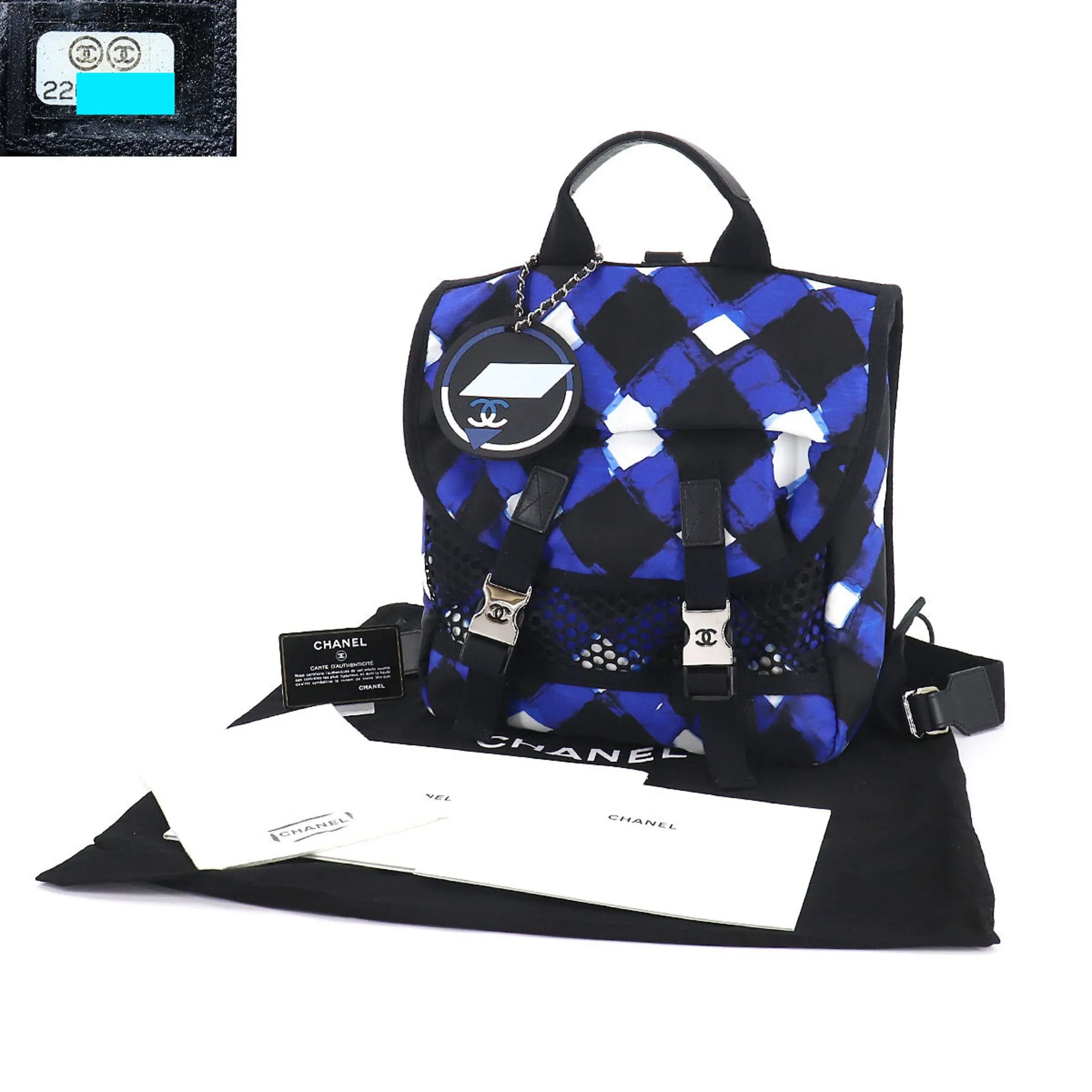Chanel airline backpack rucksack nylon leather blue black A93326 Airline Back Pack