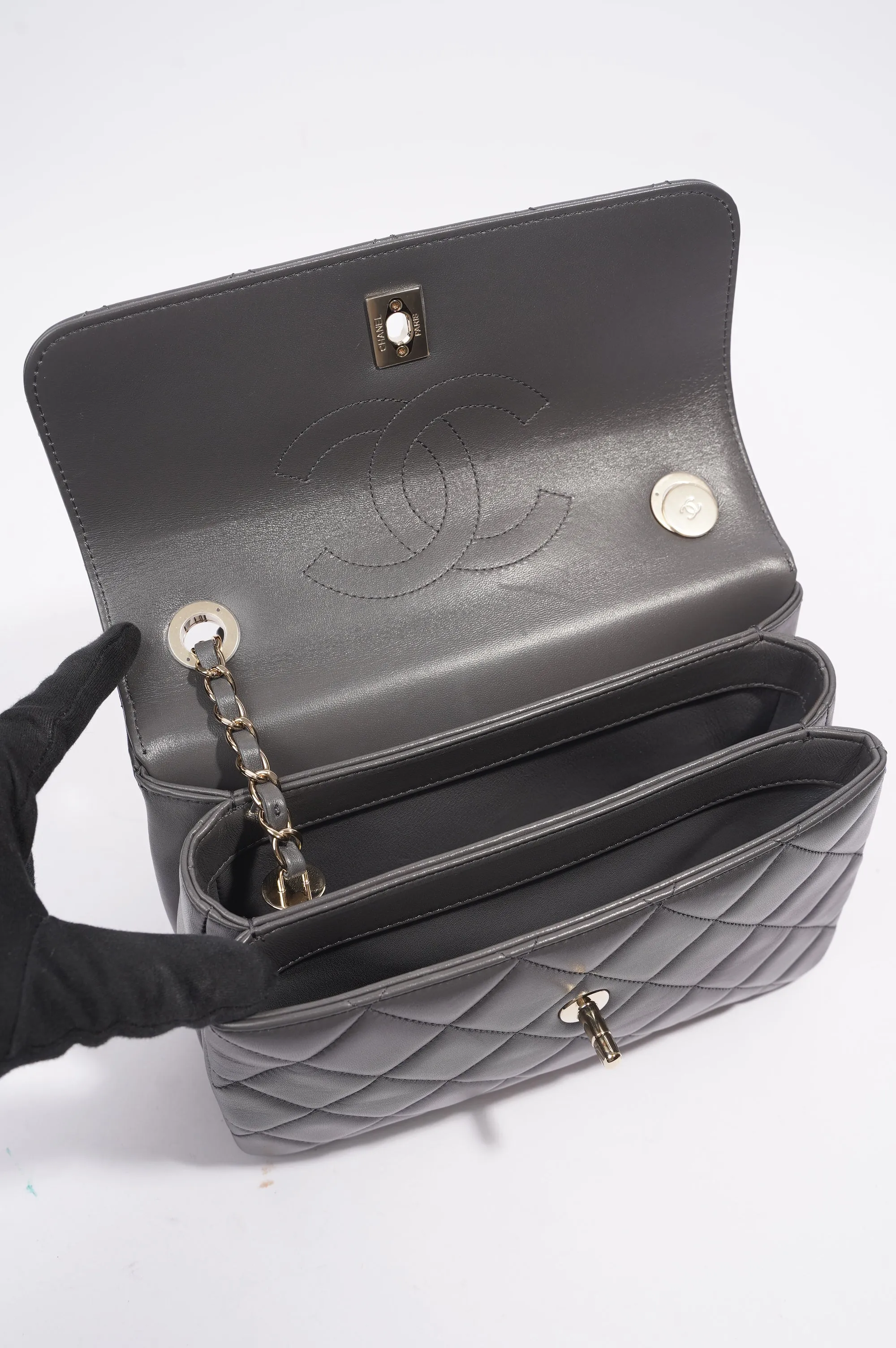 Chanel CC Trendy Bag Grey Lambskin Leather Small