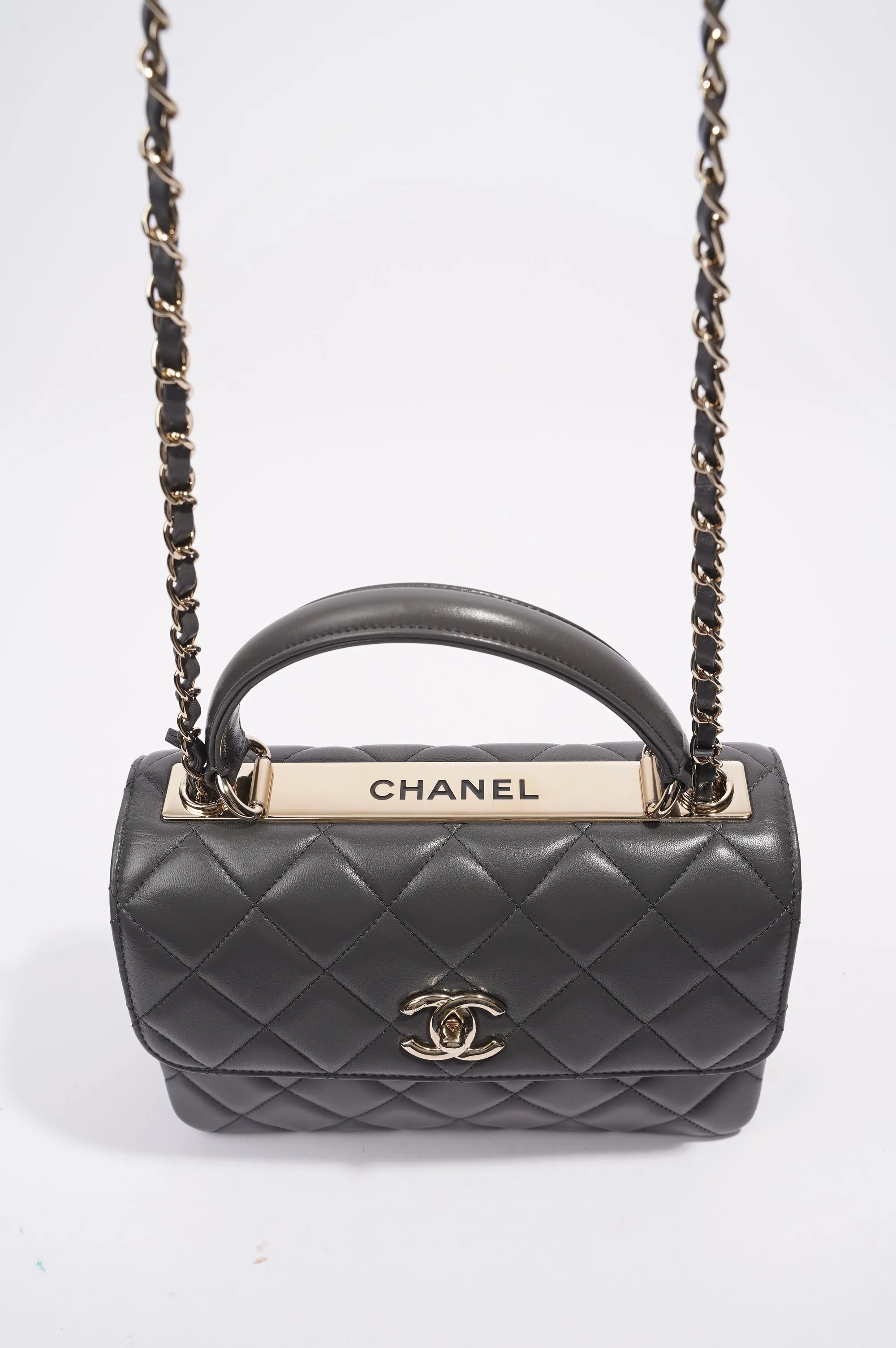 Chanel CC Trendy Bag Grey Lambskin Leather Small