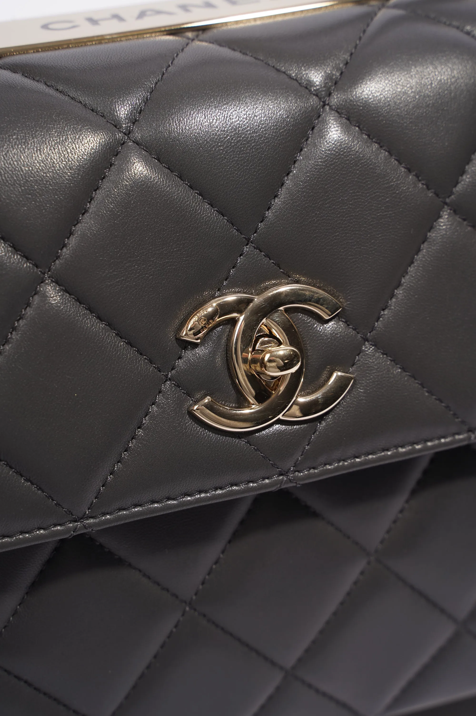 Chanel CC Trendy Bag Grey Lambskin Leather Small