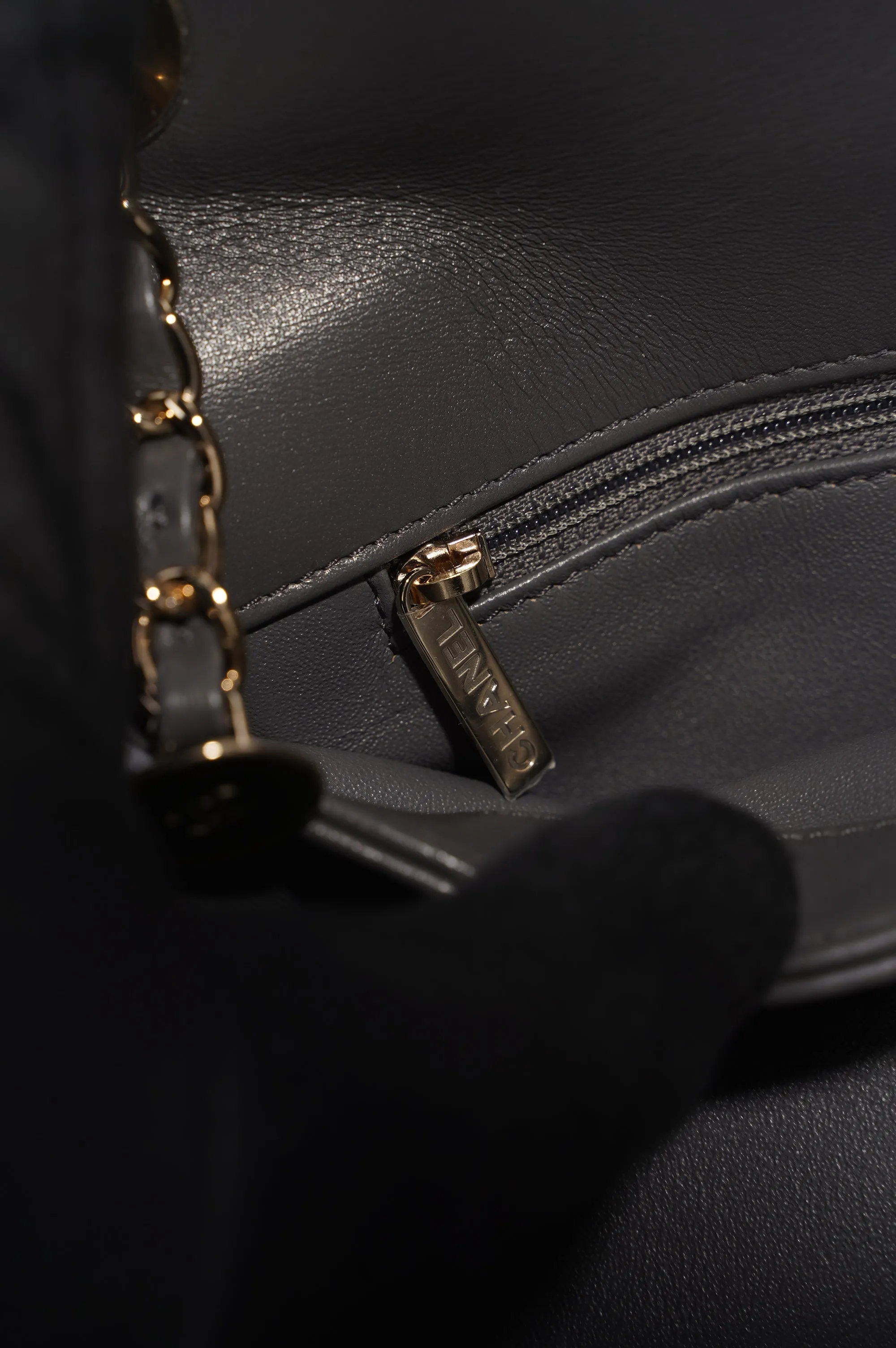 Chanel CC Trendy Bag Grey Lambskin Leather Small