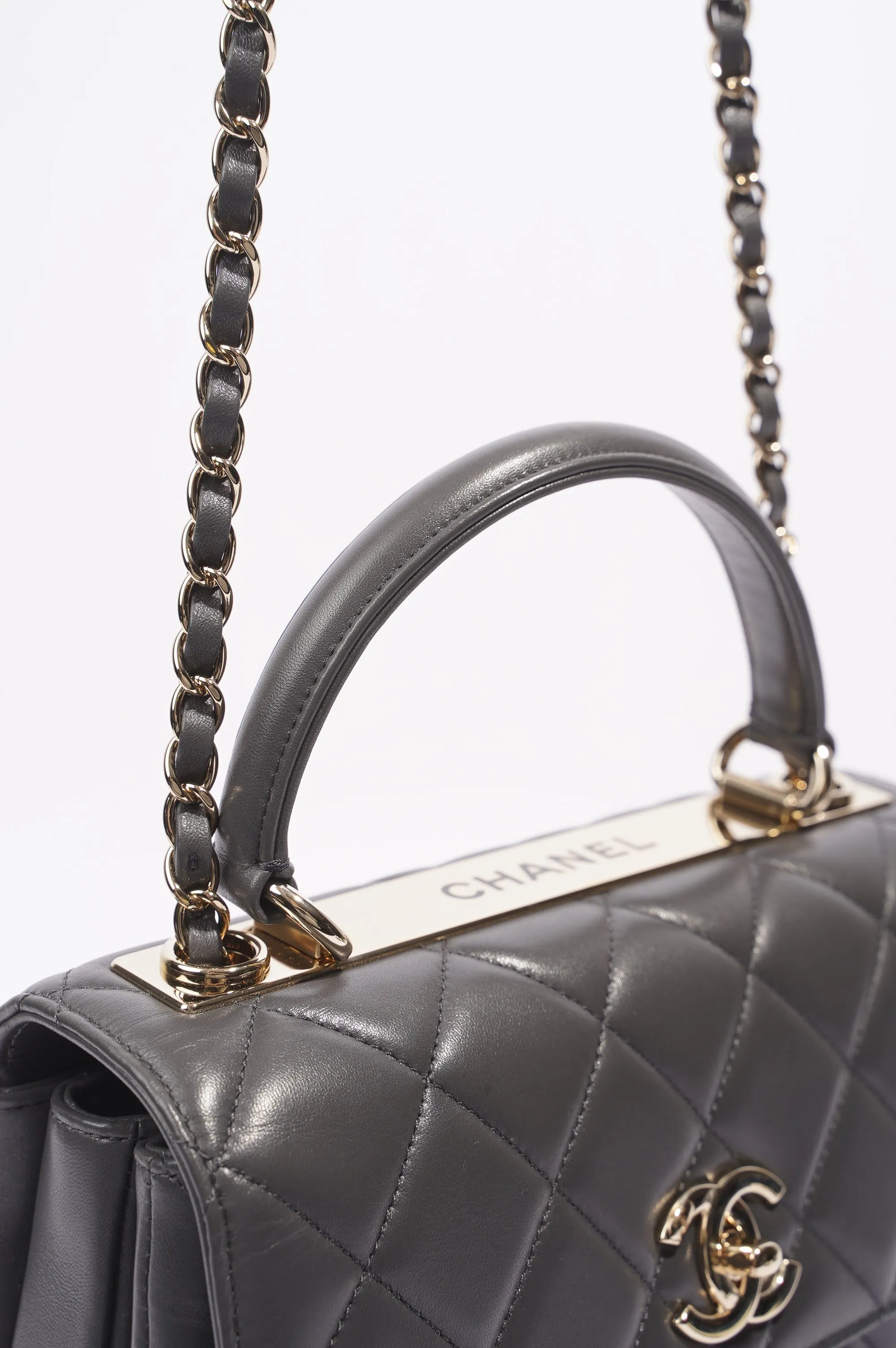 Chanel CC Trendy Bag Grey Lambskin Leather Small