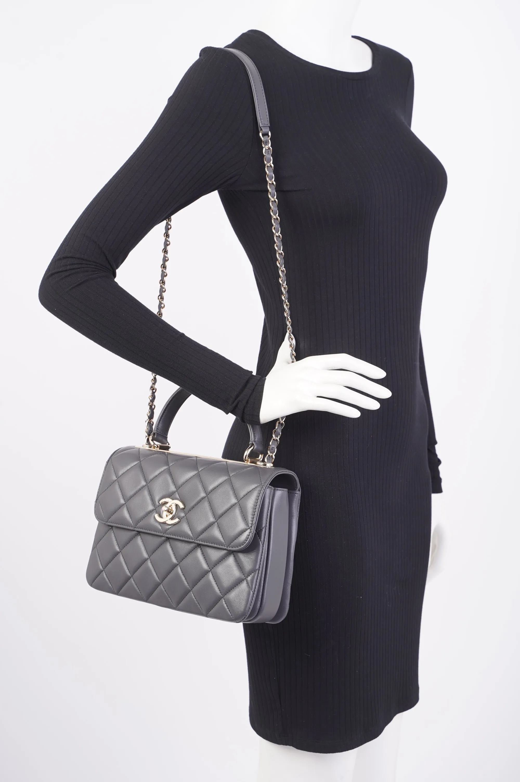 Chanel CC Trendy Bag Grey Lambskin Leather Small
