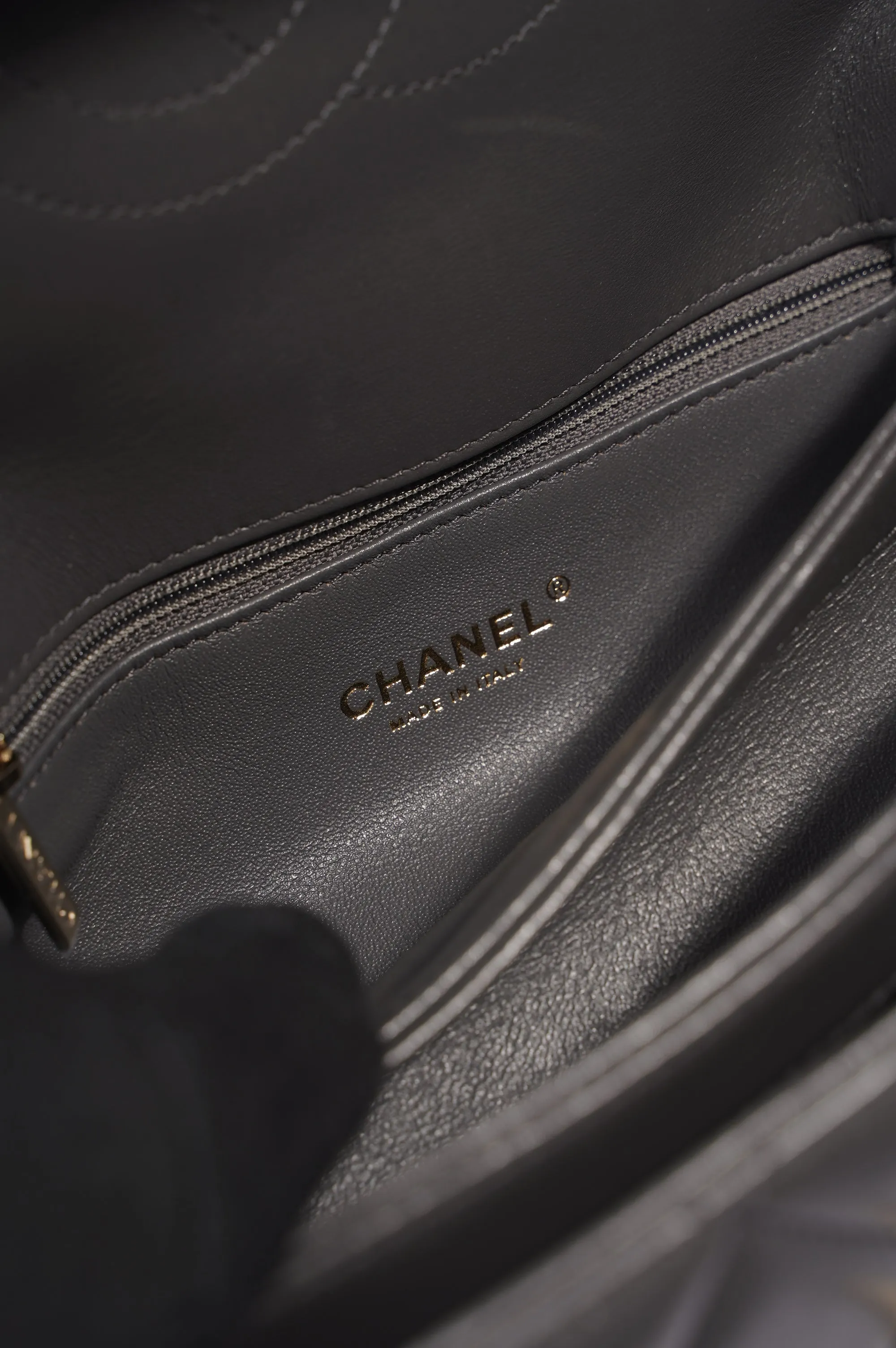 Chanel CC Trendy Bag Grey Lambskin Leather Small