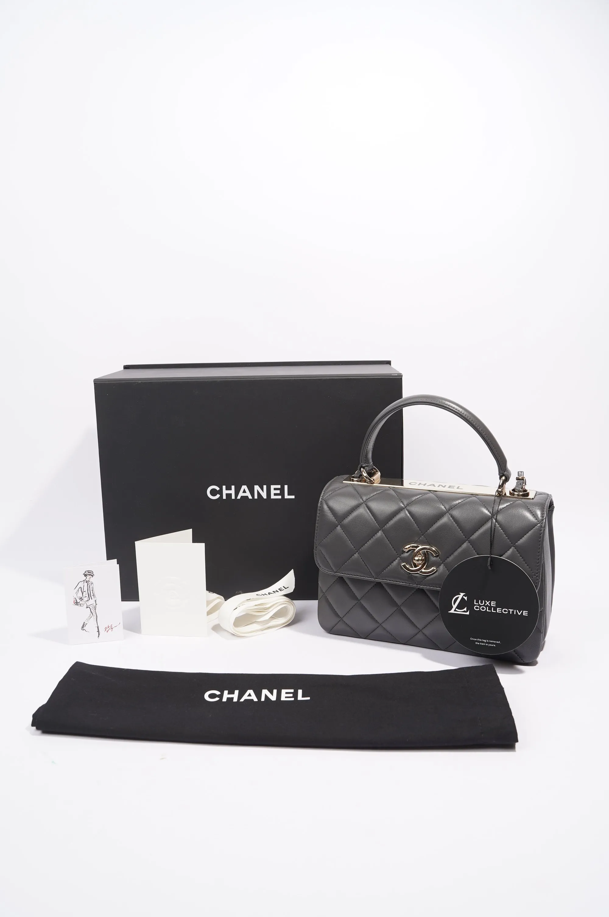 Chanel CC Trendy Bag Grey Lambskin Leather Small