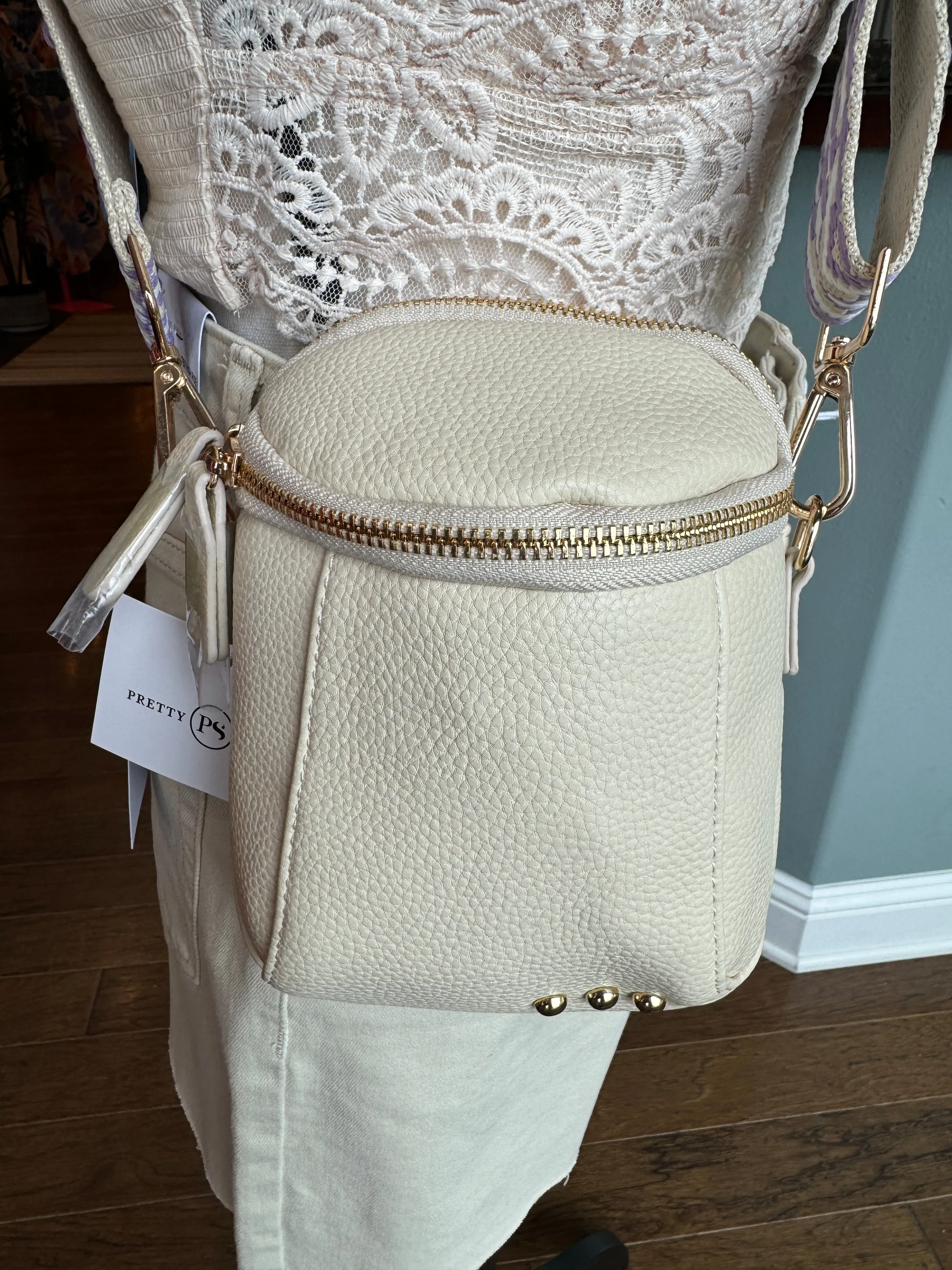 Cream Going Places Faux Leather Crossbody