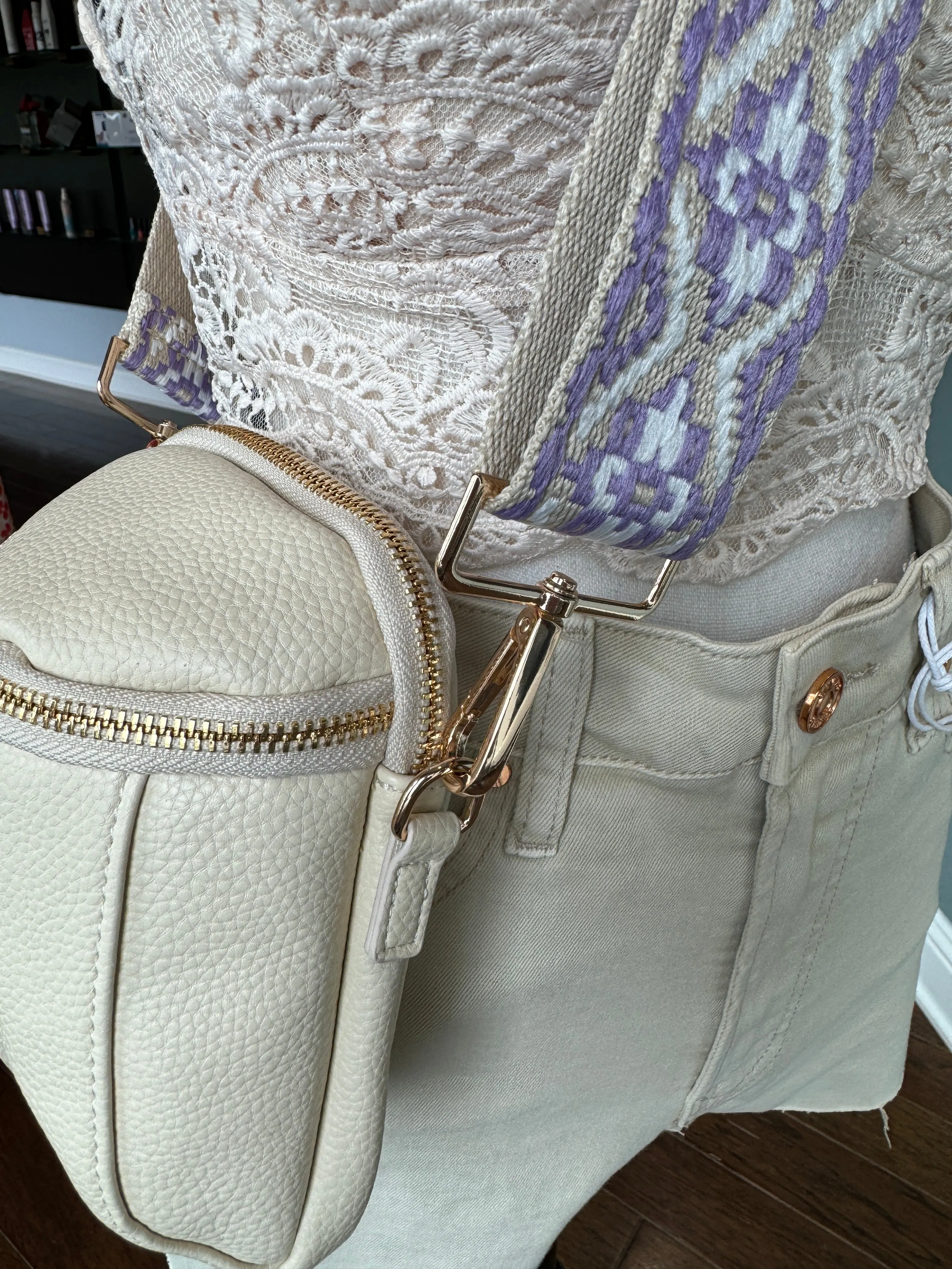 Cream Going Places Faux Leather Crossbody