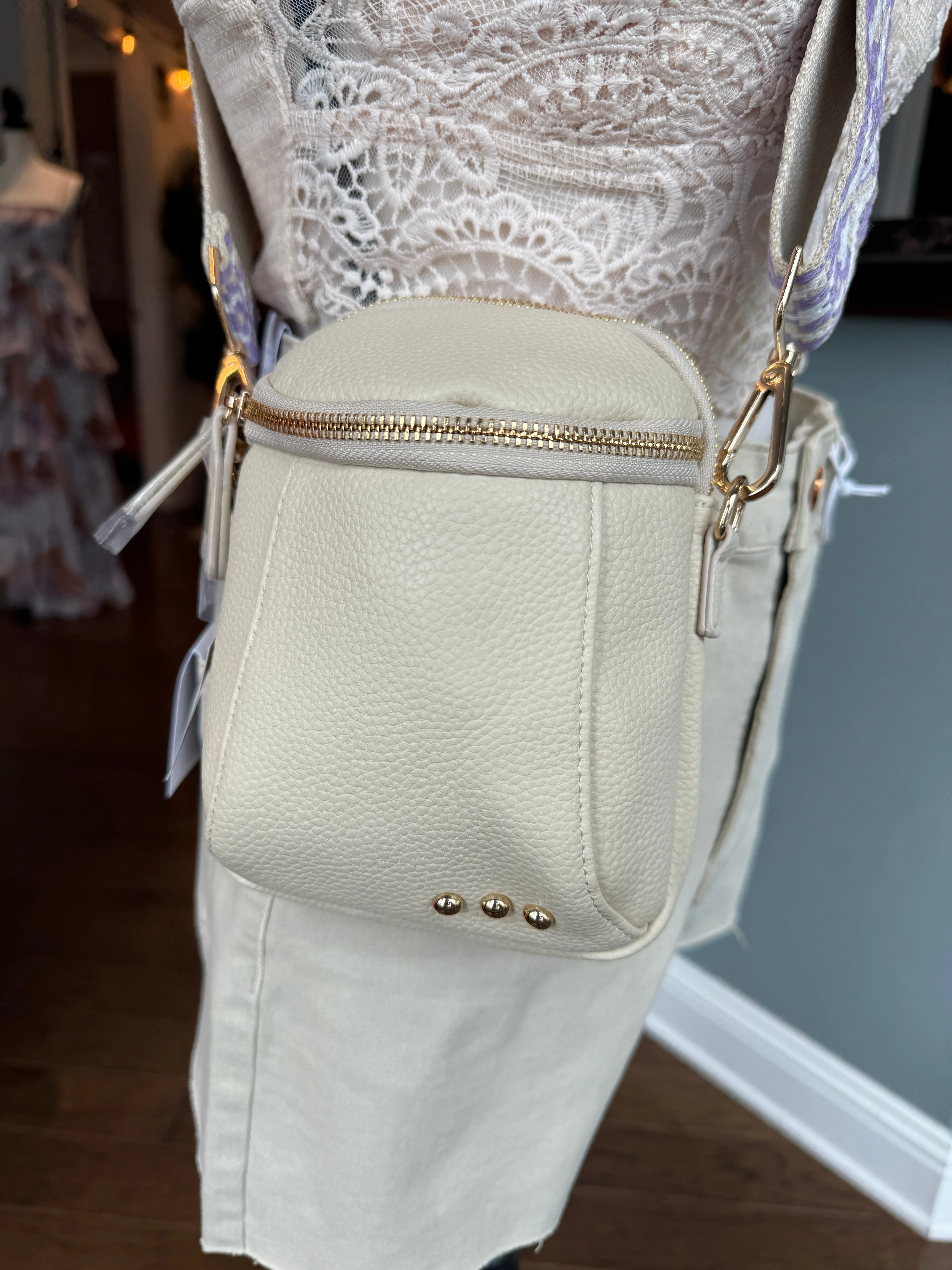 Cream Going Places Faux Leather Crossbody