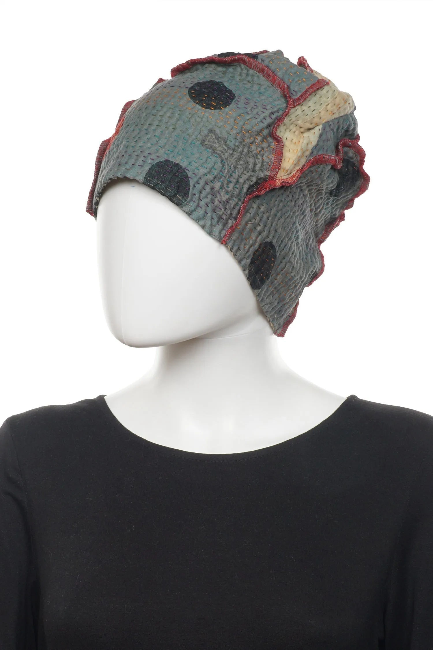 DOT & PAISLEY KANTHA PATCHWORK HAT - dp4880-nvy -