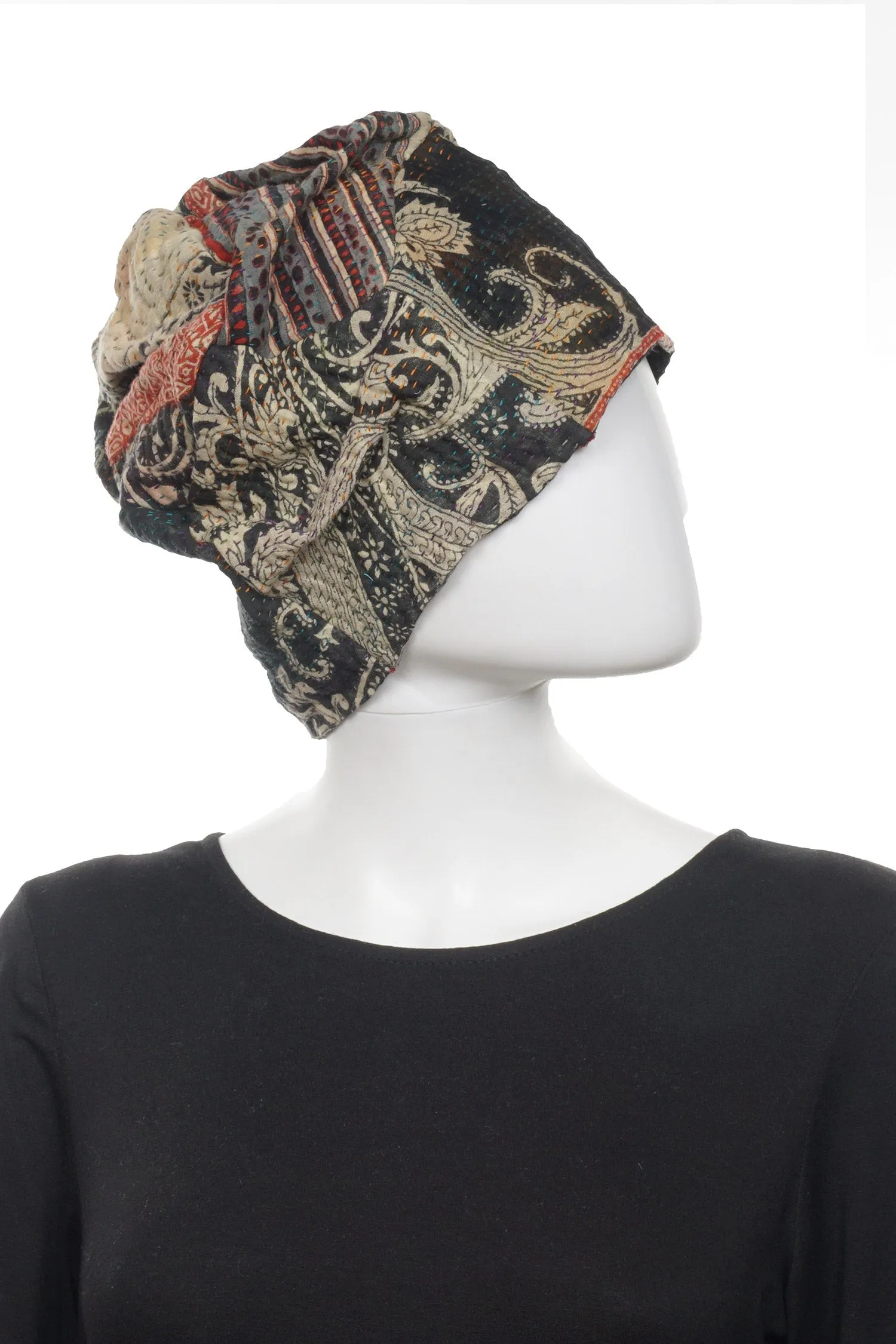 DOT & PAISLEY KANTHA PATCHWORK HAT - dp4880-nvy -