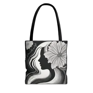 Elegant Floral Tote Bag – Women’s Silhouette Art, Black & White Inspirational Tote, Chic Reusable Shopping Bag, Aesthetic Everyday Carryall