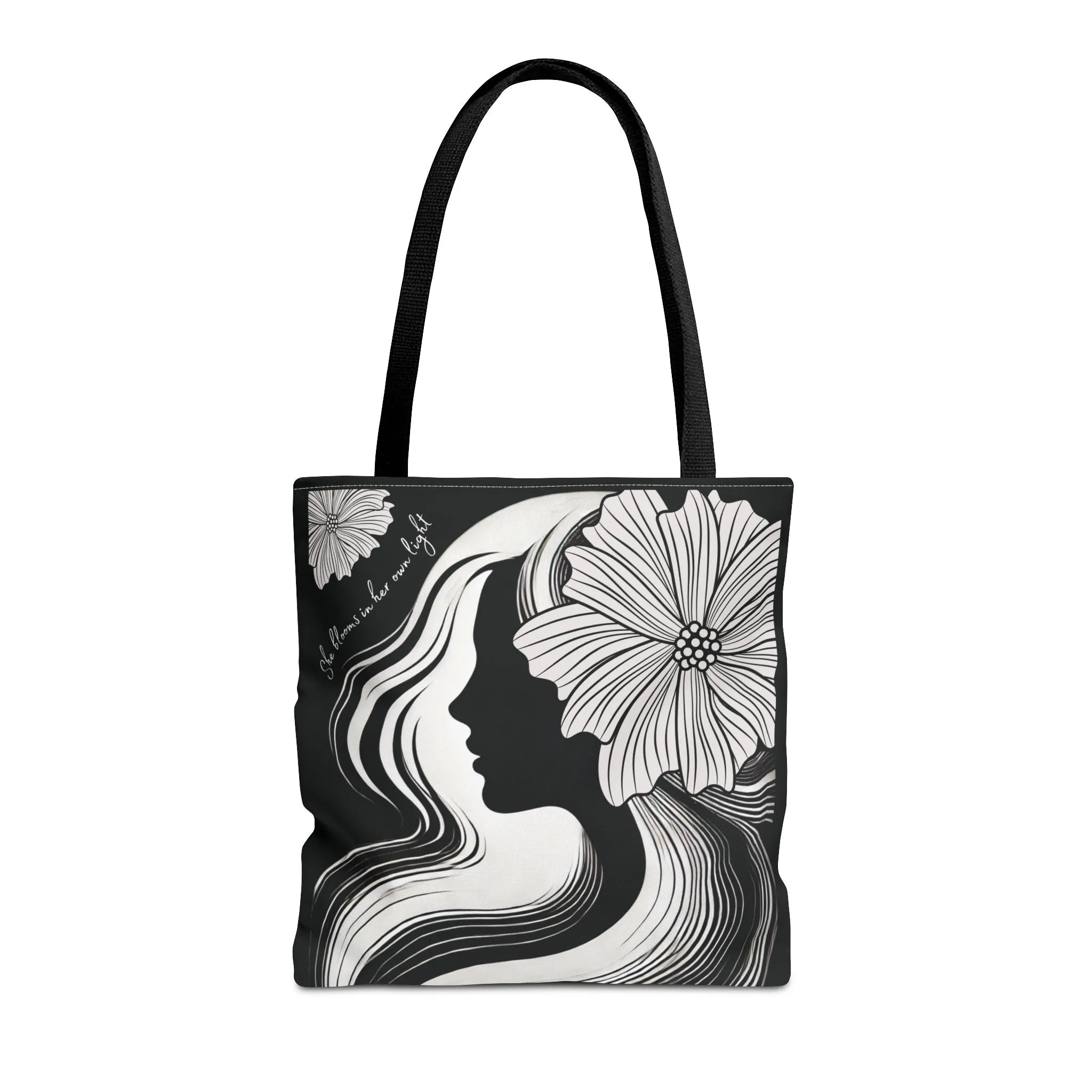 Elegant Floral Tote Bag – Women’s Silhouette Art, Black & White Inspirational Tote, Chic Reusable Shopping Bag, Aesthetic Everyday Carryall