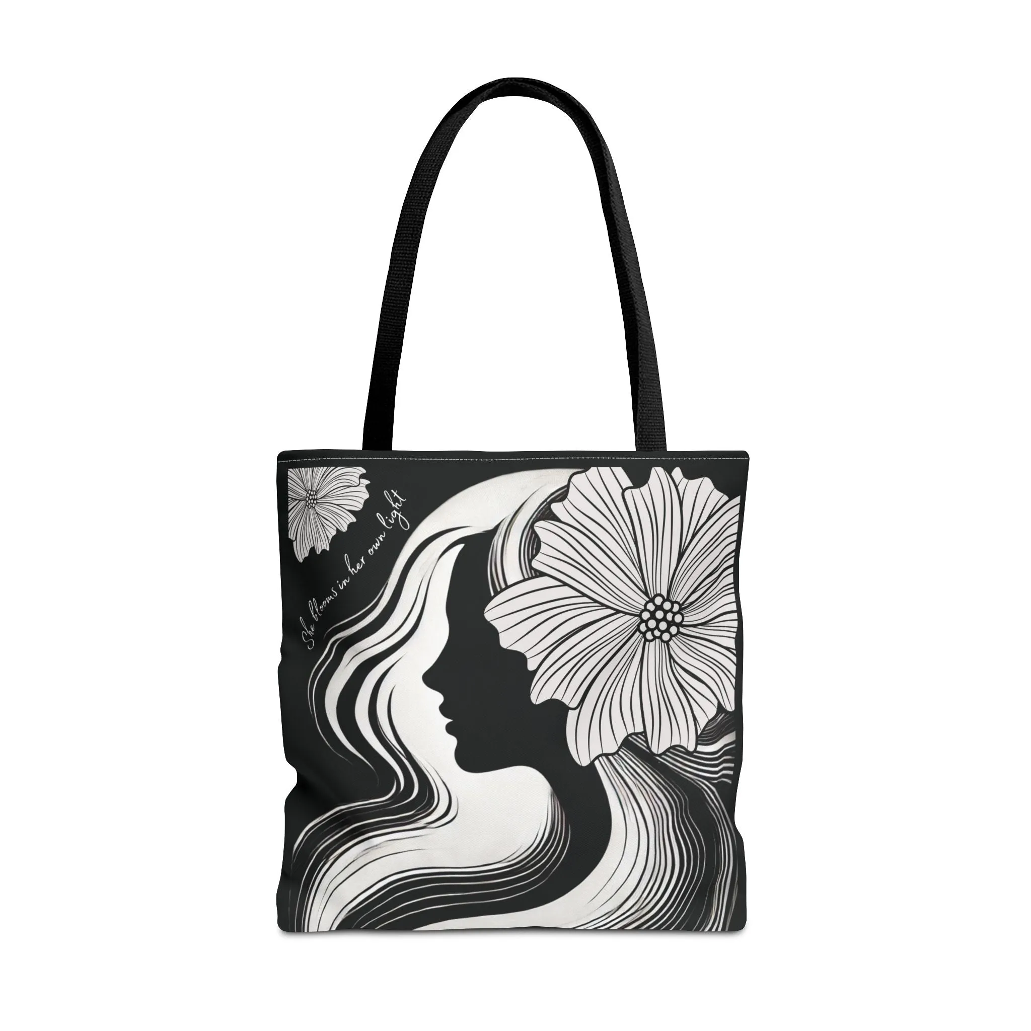 Elegant Floral Tote Bag – Women’s Silhouette Art, Black & White Inspirational Tote, Chic Reusable Shopping Bag, Aesthetic Everyday Carryall