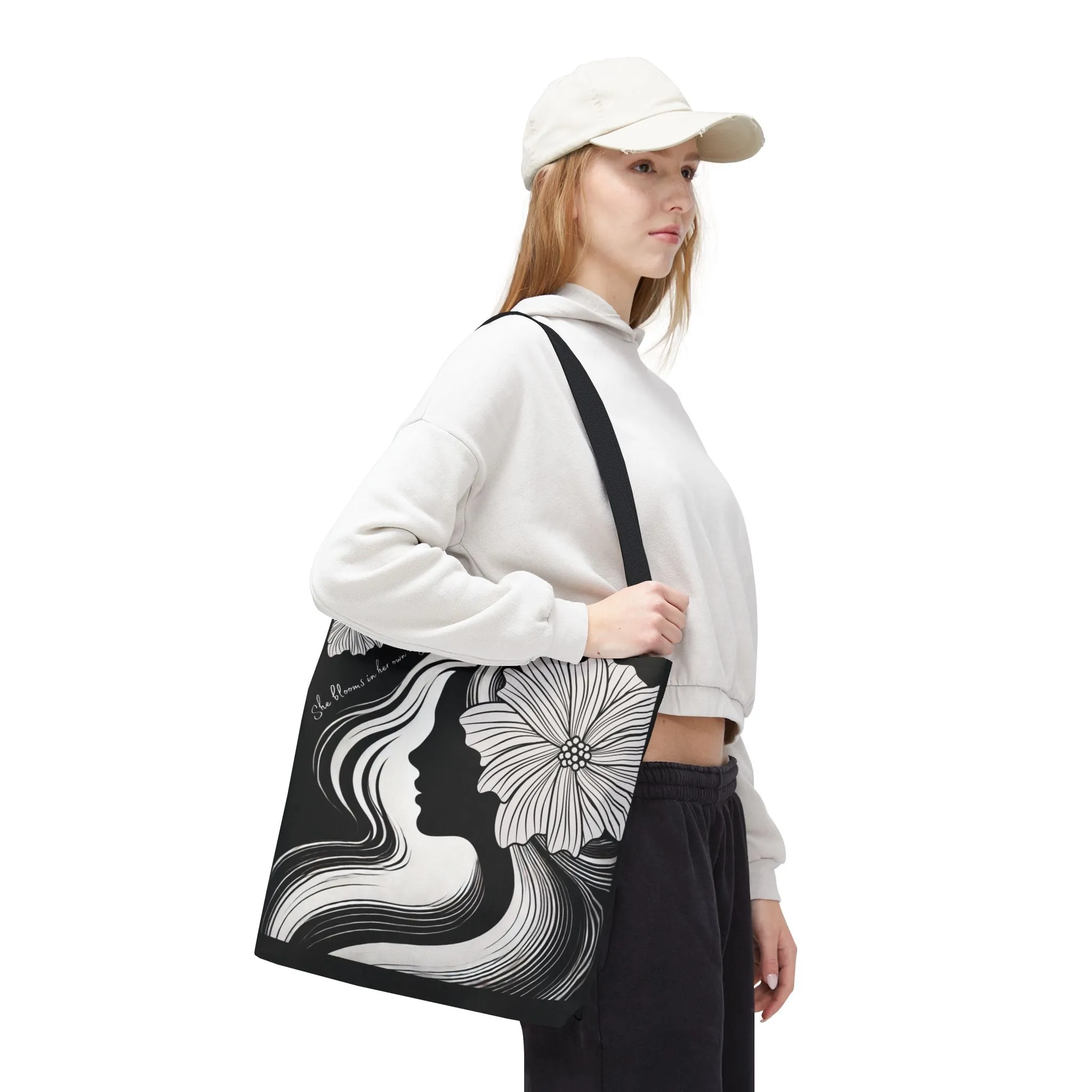 Elegant Floral Tote Bag – Women’s Silhouette Art, Black & White Inspirational Tote, Chic Reusable Shopping Bag, Aesthetic Everyday Carryall