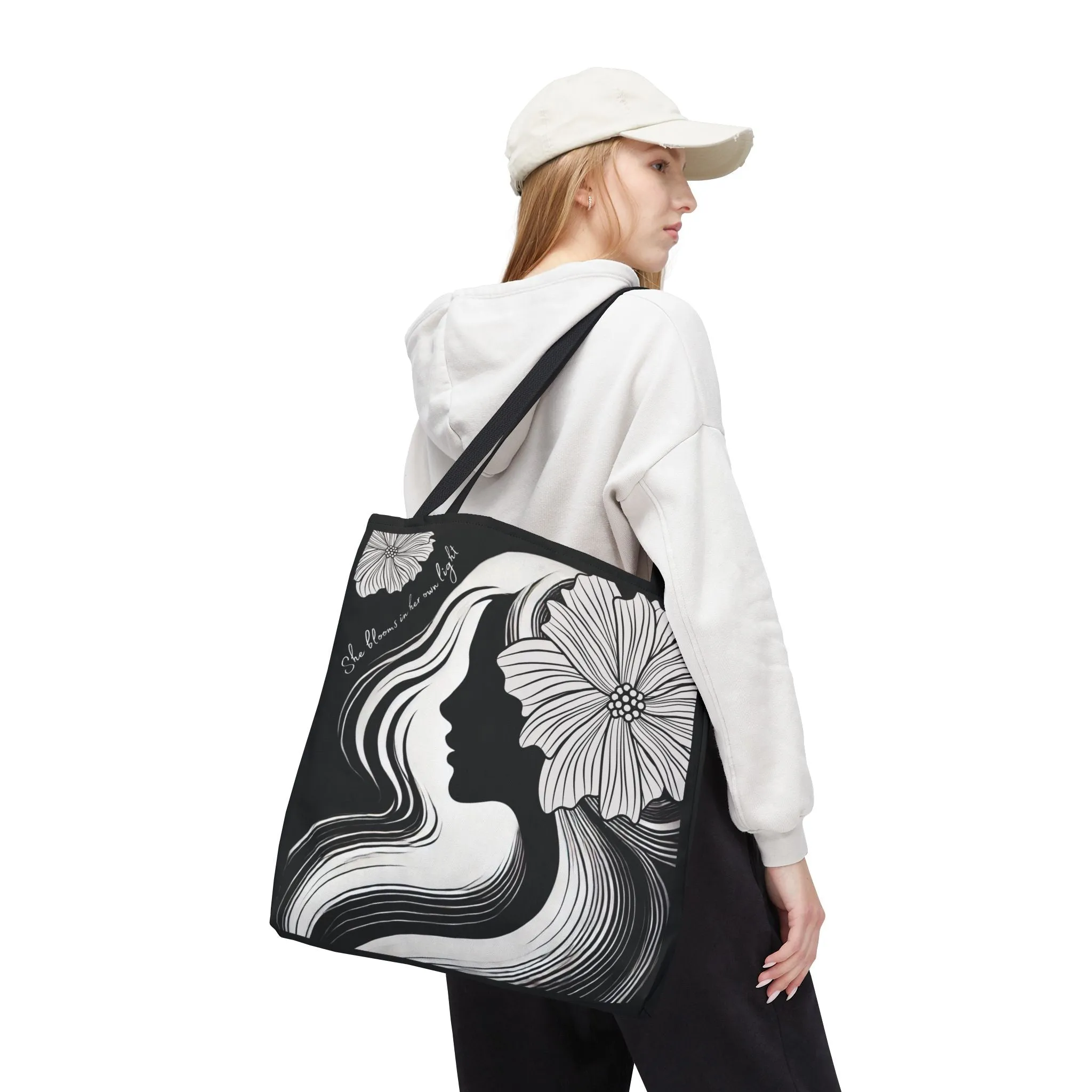 Elegant Floral Tote Bag – Women’s Silhouette Art, Black & White Inspirational Tote, Chic Reusable Shopping Bag, Aesthetic Everyday Carryall