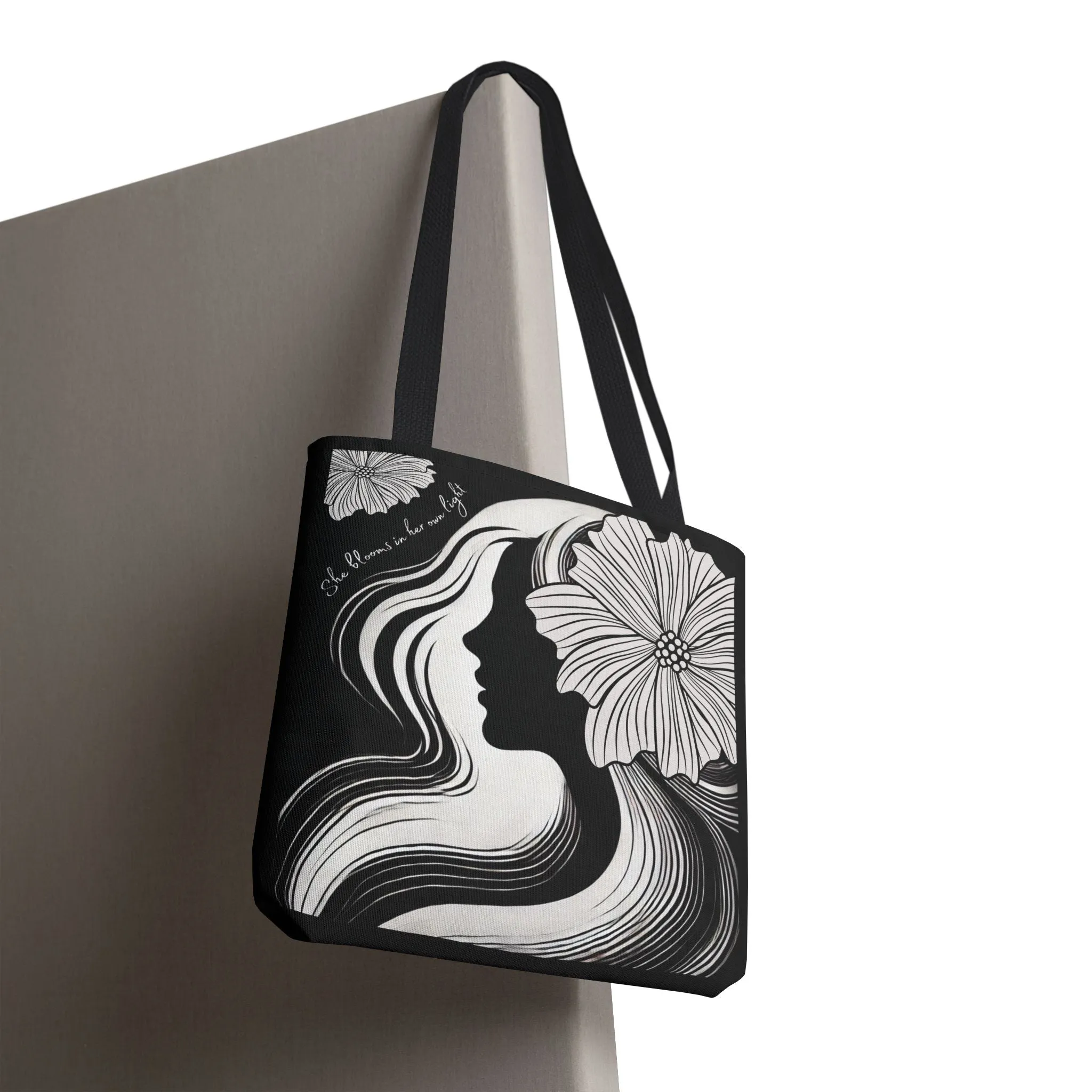 Elegant Floral Tote Bag – Women’s Silhouette Art, Black & White Inspirational Tote, Chic Reusable Shopping Bag, Aesthetic Everyday Carryall