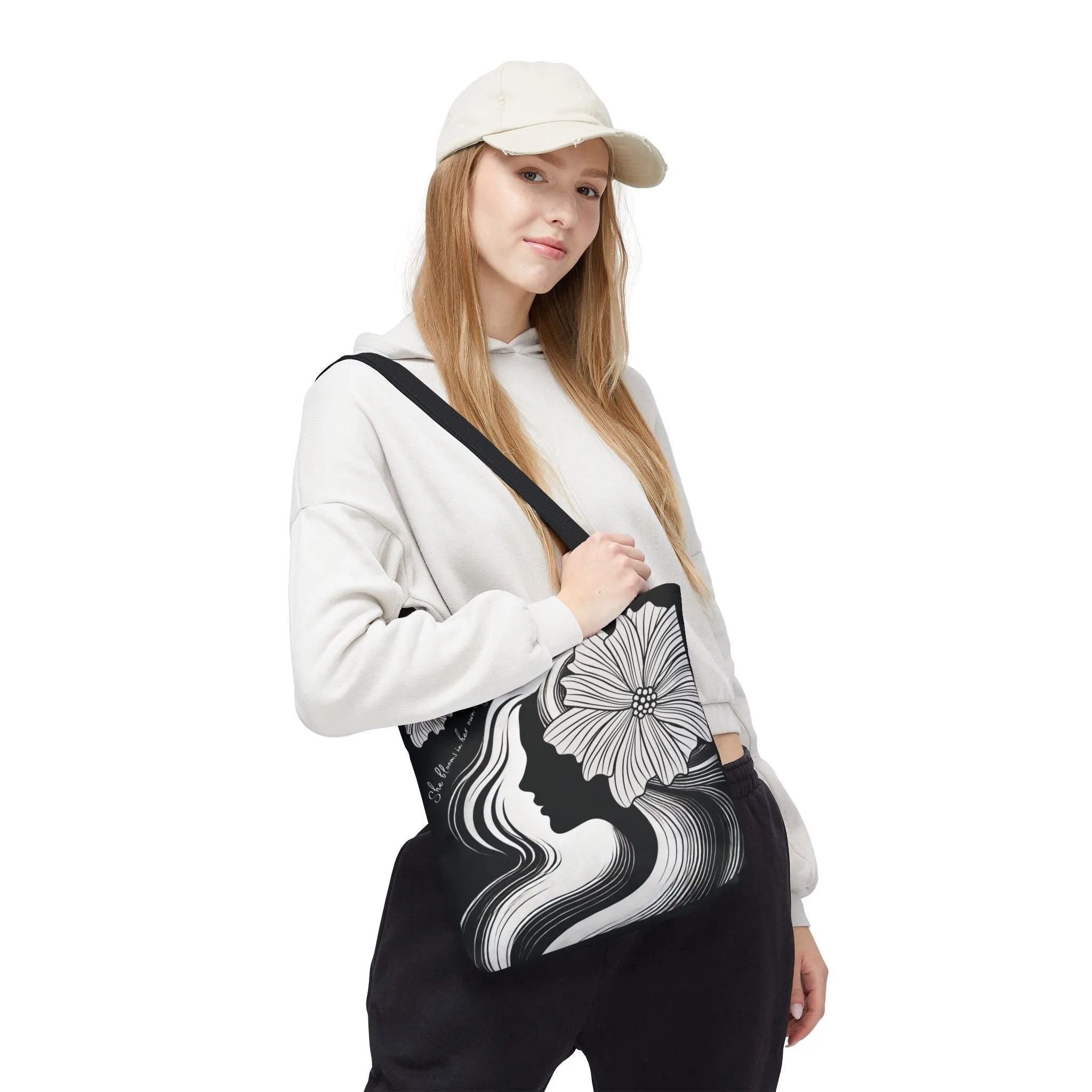 Elegant Floral Tote Bag – Women’s Silhouette Art, Black & White Inspirational Tote, Chic Reusable Shopping Bag, Aesthetic Everyday Carryall
