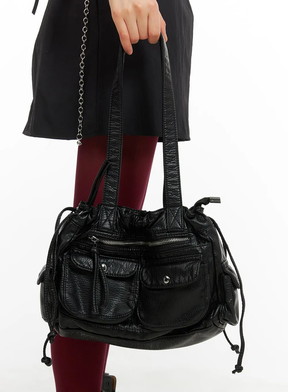 Faux Leather String Pocket Crossbody Bag CA418