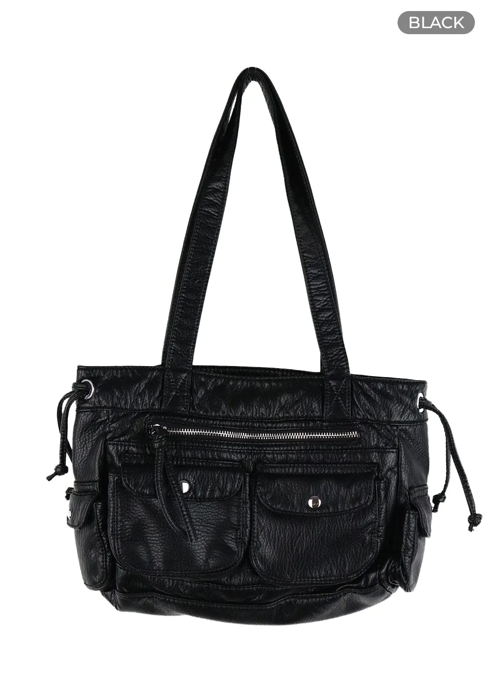Faux Leather String Pocket Crossbody Bag CA418