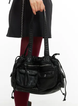 Faux Leather String Pocket Crossbody Bag CA418