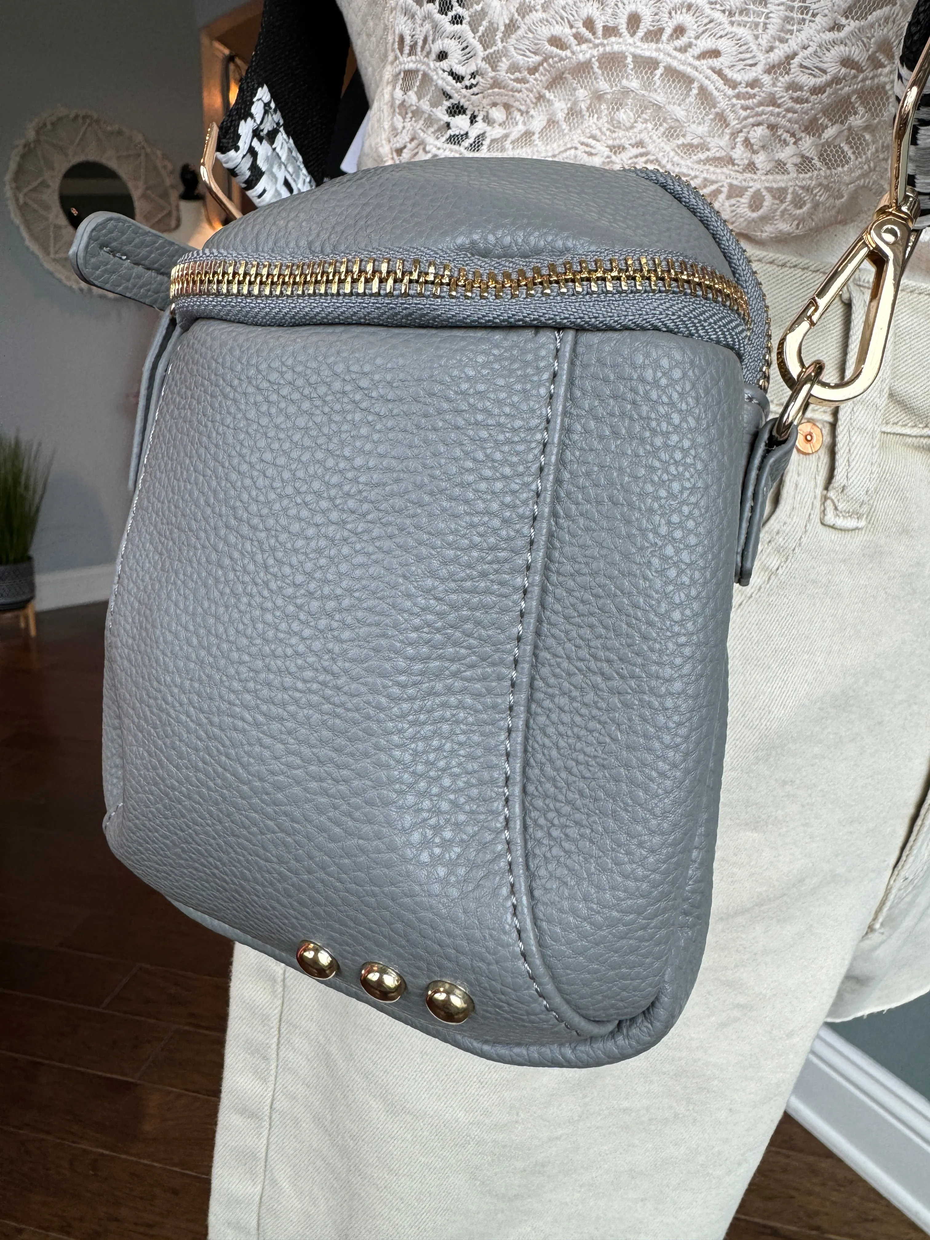 Grey Going Places Faux Leather Crossbody