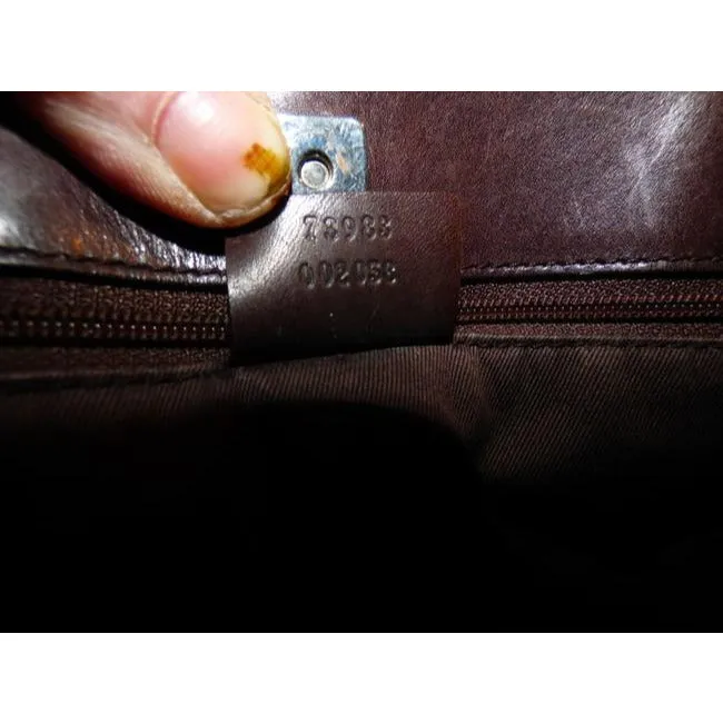 Gucci Black Denim With Brown Large G Logo Print And Brown Leather Tote