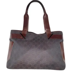 Gucci Black Denim With Brown Large G Logo Print And Brown Leather Tote