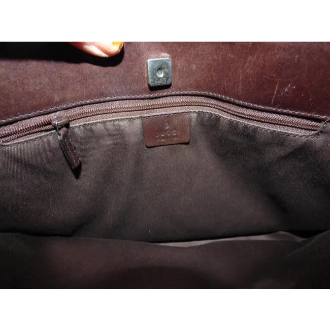 Gucci Black Denim With Brown Large G Logo Print And Brown Leather Tote