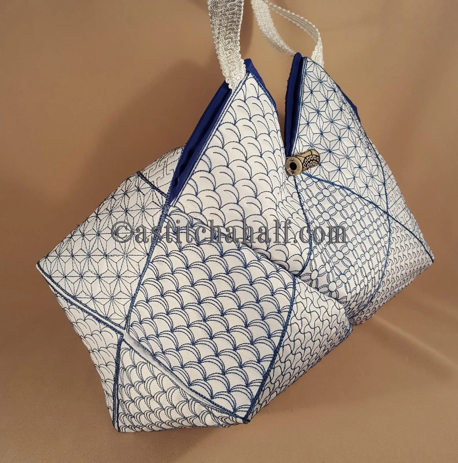 Japanese Sashiko Quilt Blocks and Tote Bag