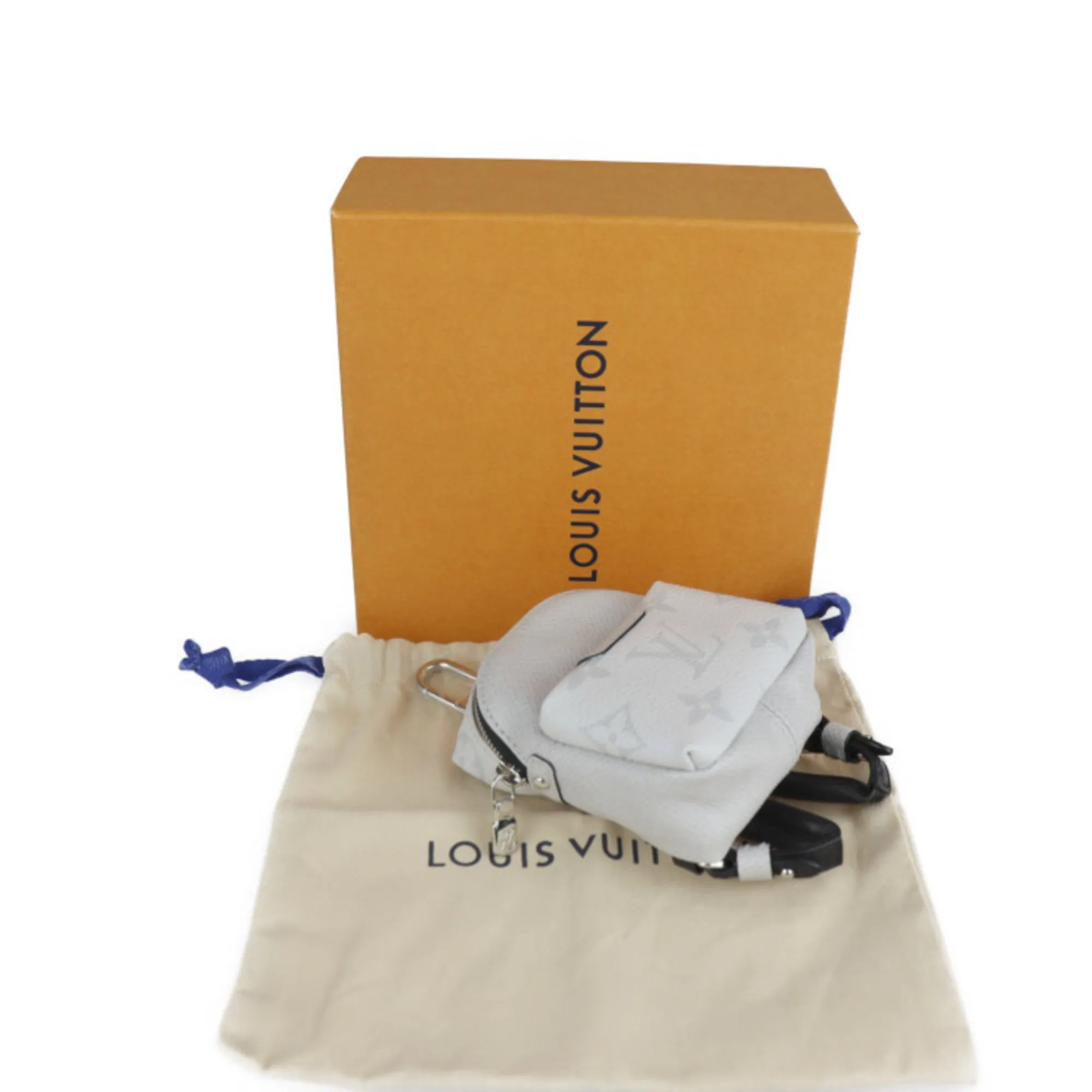 LOUIS VUITTON Bijou Sac Neo Discovery Taigarama Keychain M69318 Taiga PVC Antarctica Bag Charm Mini Rucksack Backpack