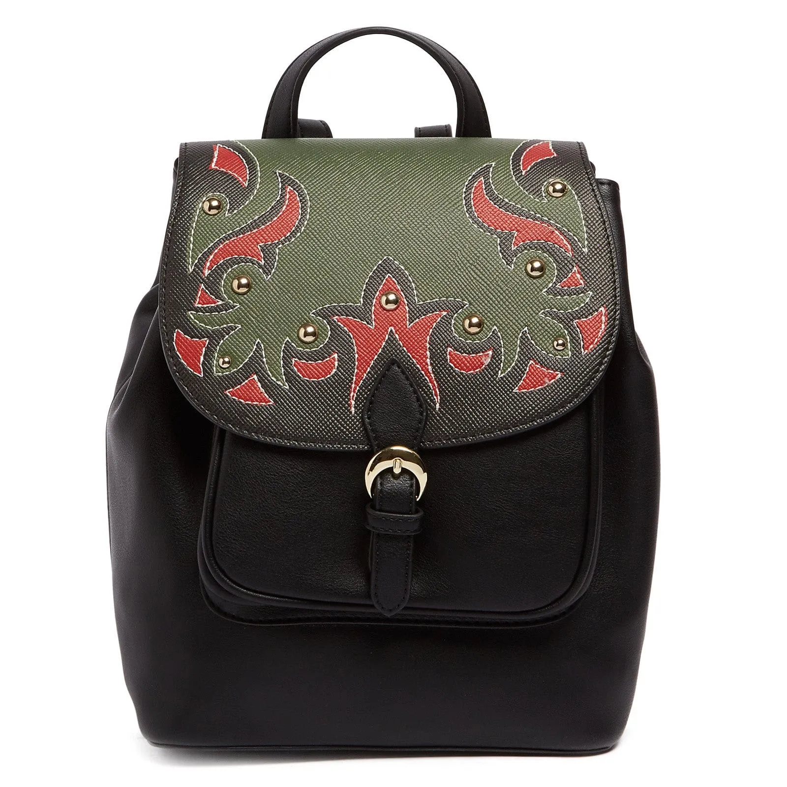 Tosca Blu Black/Red  Large Western Applique Flap Backpack