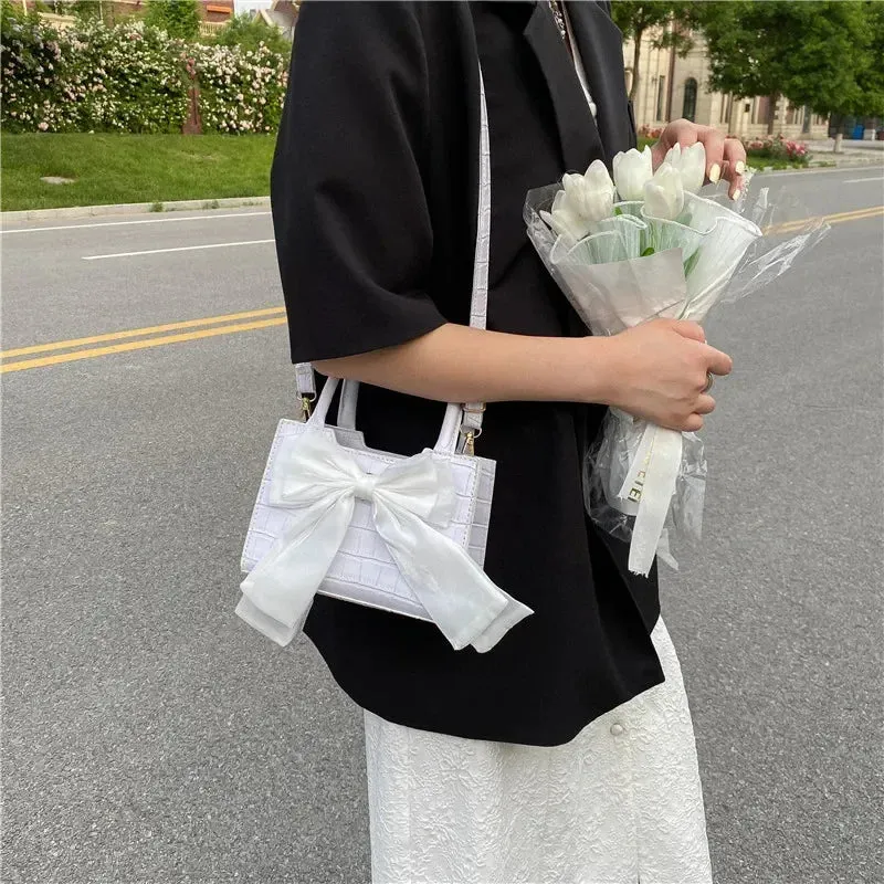 UAKISS  -  2024 Trendy Solid Bow Top-Handle Bags Japanese Y2k Aesthetic Sweet Handbags Crossbody Women Summer Streetwear  Shoulder