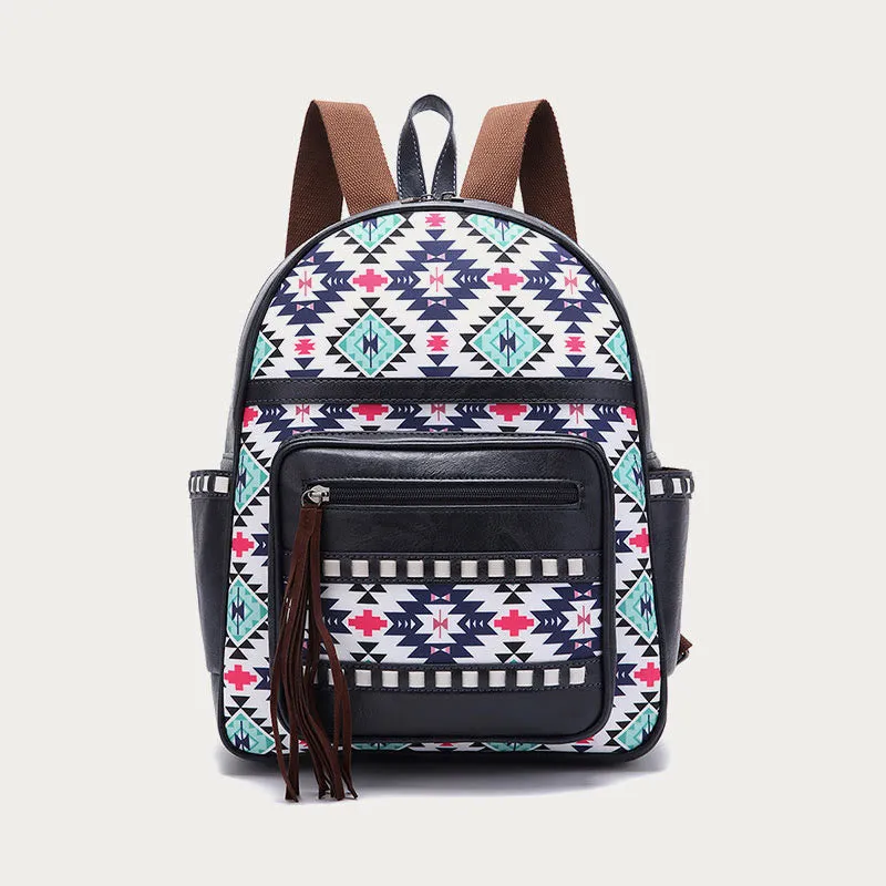 Vegan Leather Small Backpack for Women Boho Tassel Backpack Travel Daypack