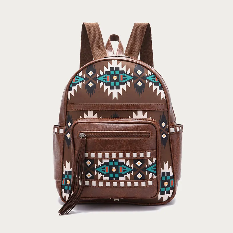 Vegan Leather Small Backpack for Women Boho Tassel Backpack Travel Daypack
