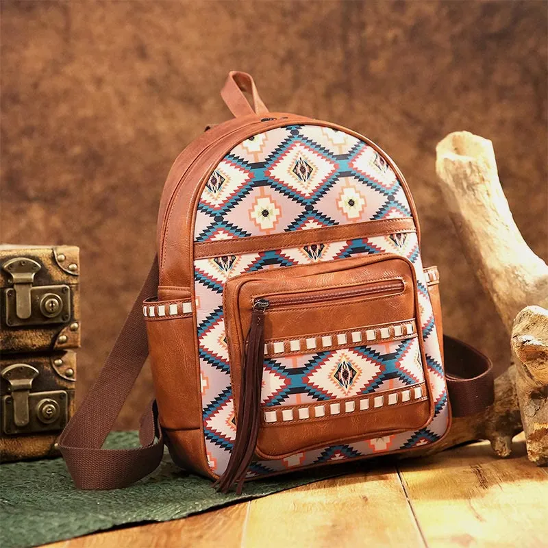 Vegan Leather Small Backpack for Women Boho Tassel Backpack Travel Daypack