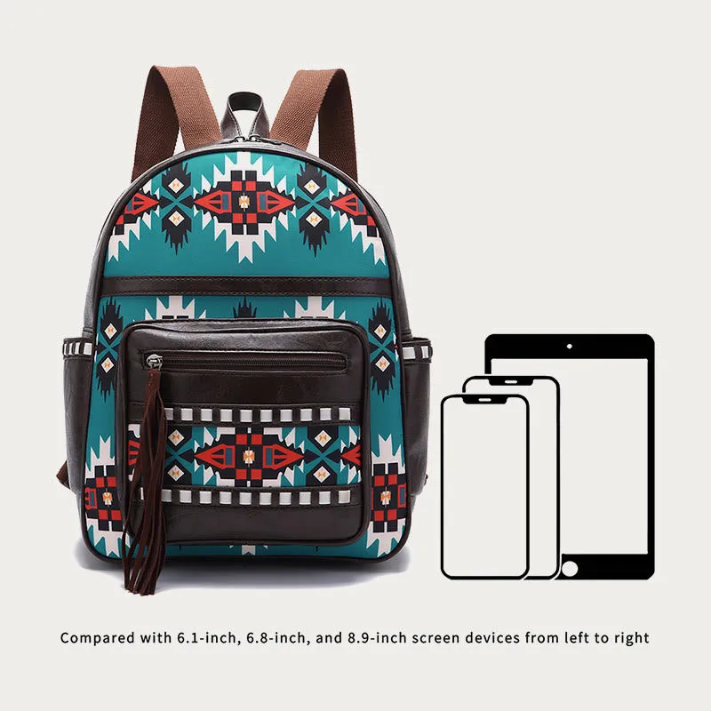 Vegan Leather Small Backpack for Women Boho Tassel Backpack Travel Daypack