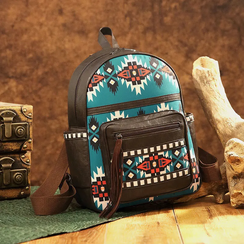 Vegan Leather Small Backpack for Women Boho Tassel Backpack Travel Daypack