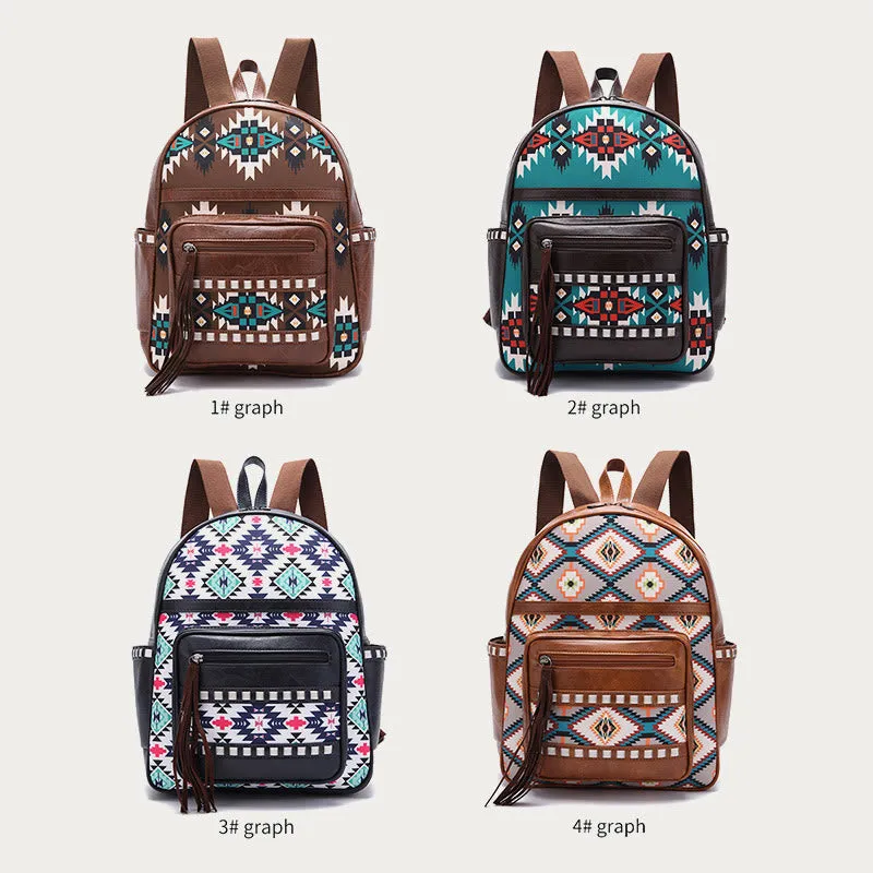 Vegan Leather Small Backpack for Women Boho Tassel Backpack Travel Daypack