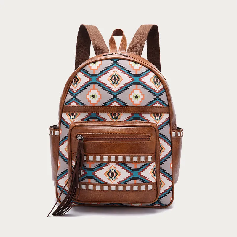 Vegan Leather Small Backpack for Women Boho Tassel Backpack Travel Daypack