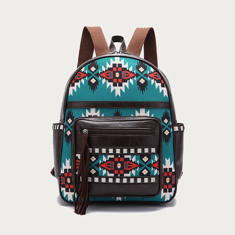 Vegan Leather Small Backpack for Women Boho Tassel Backpack Travel Daypack