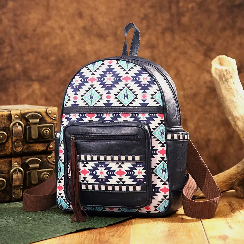 Vegan Leather Small Backpack for Women Boho Tassel Backpack Travel Daypack