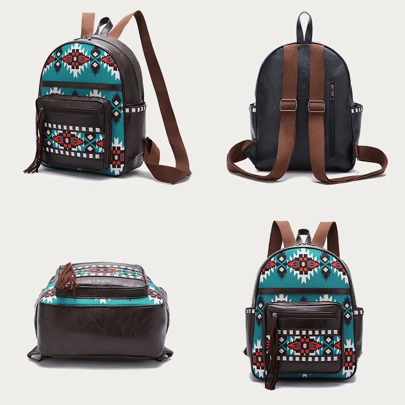 Vegan Leather Small Backpack for Women Boho Tassel Backpack Travel Daypack