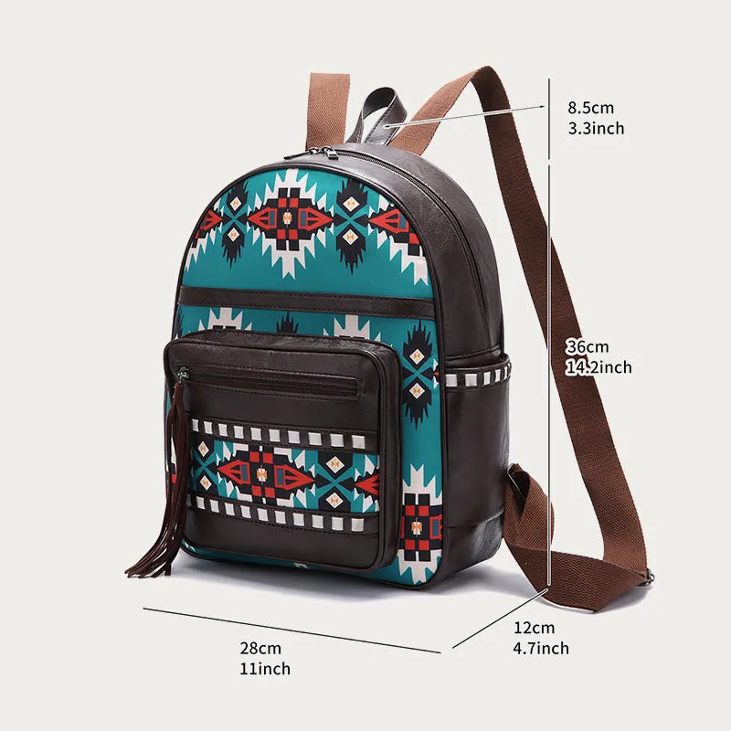 Vegan Leather Small Backpack for Women Boho Tassel Backpack Travel Daypack